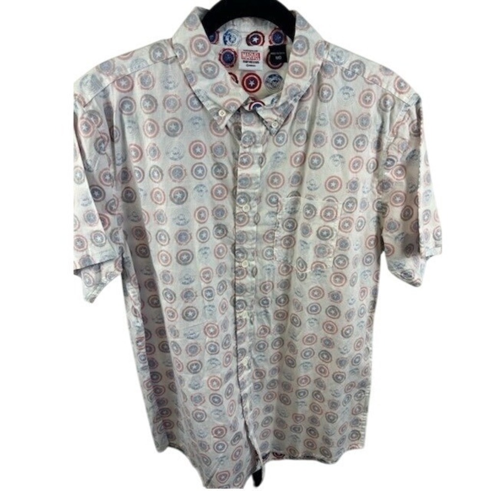 NEW Marvel Captain America Button Down Shirt Men's Size Medium 100% Cotton